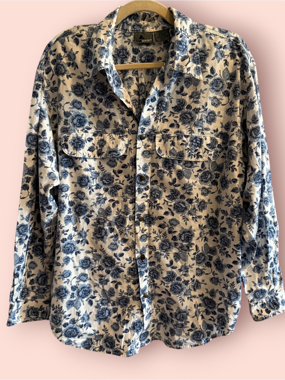 Vintage 90s Lizwear Blue Floral Cotton Button Down Shirt